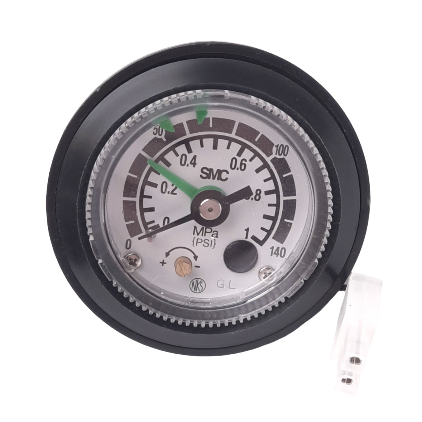 Used SMC GP46-10-01M Pressure Gauge w/ Switch, 1.0 MPa, ø42.5mm, R 1/8, 30VDC/250VAC