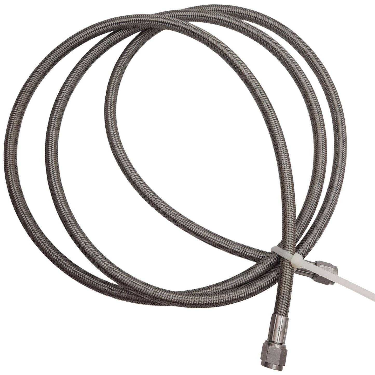 Used Stainless Steel Braided Hose 10mm OD, JIC-4 Flare Fittings 7/16in Thread, 7ft