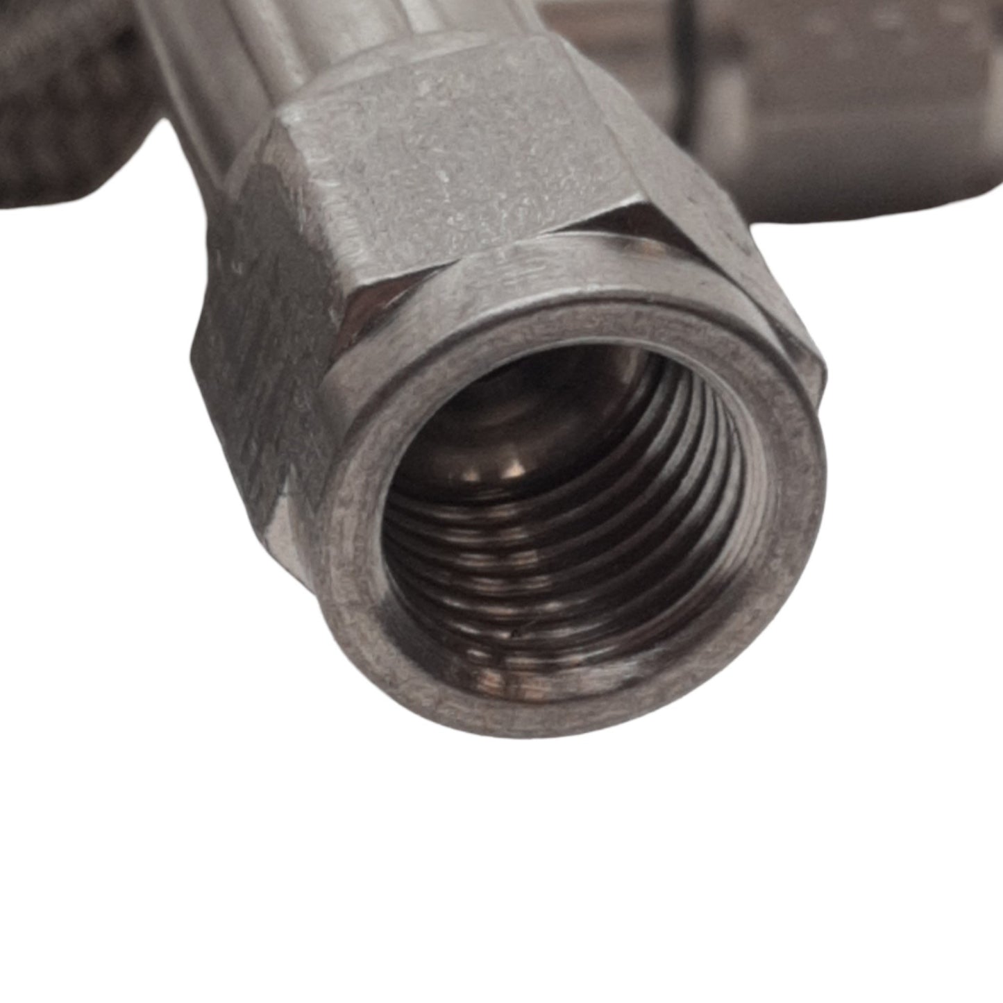 Used Stainless Steel Braided Hose 10mm OD, JIC-4 Flare Fittings 7/16in Thread, 7ft