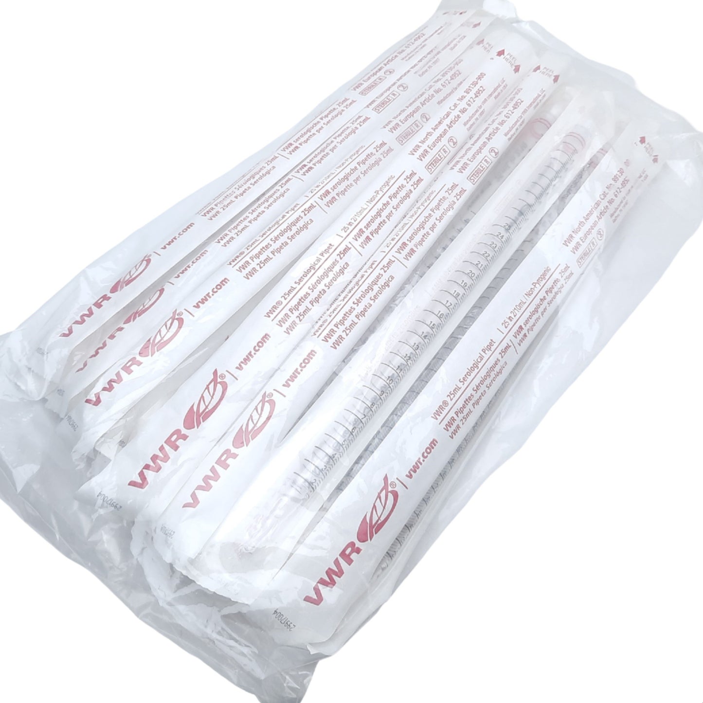 New Lot of 25 VWR 89130-900 612-4952 Serological Pipet 25mL in 2/10, TD 20°C