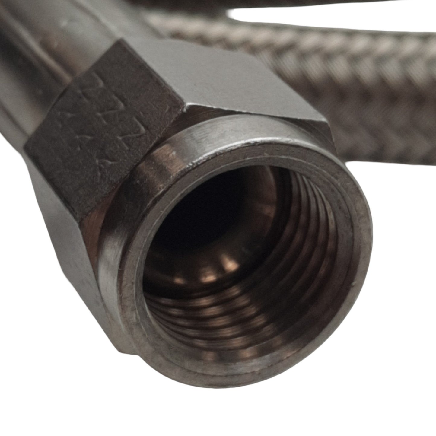 Used Stainless Steel Braided Hose 12.8mm OD, JIC-6 Flare Fittings 9/16in, 8ft Length