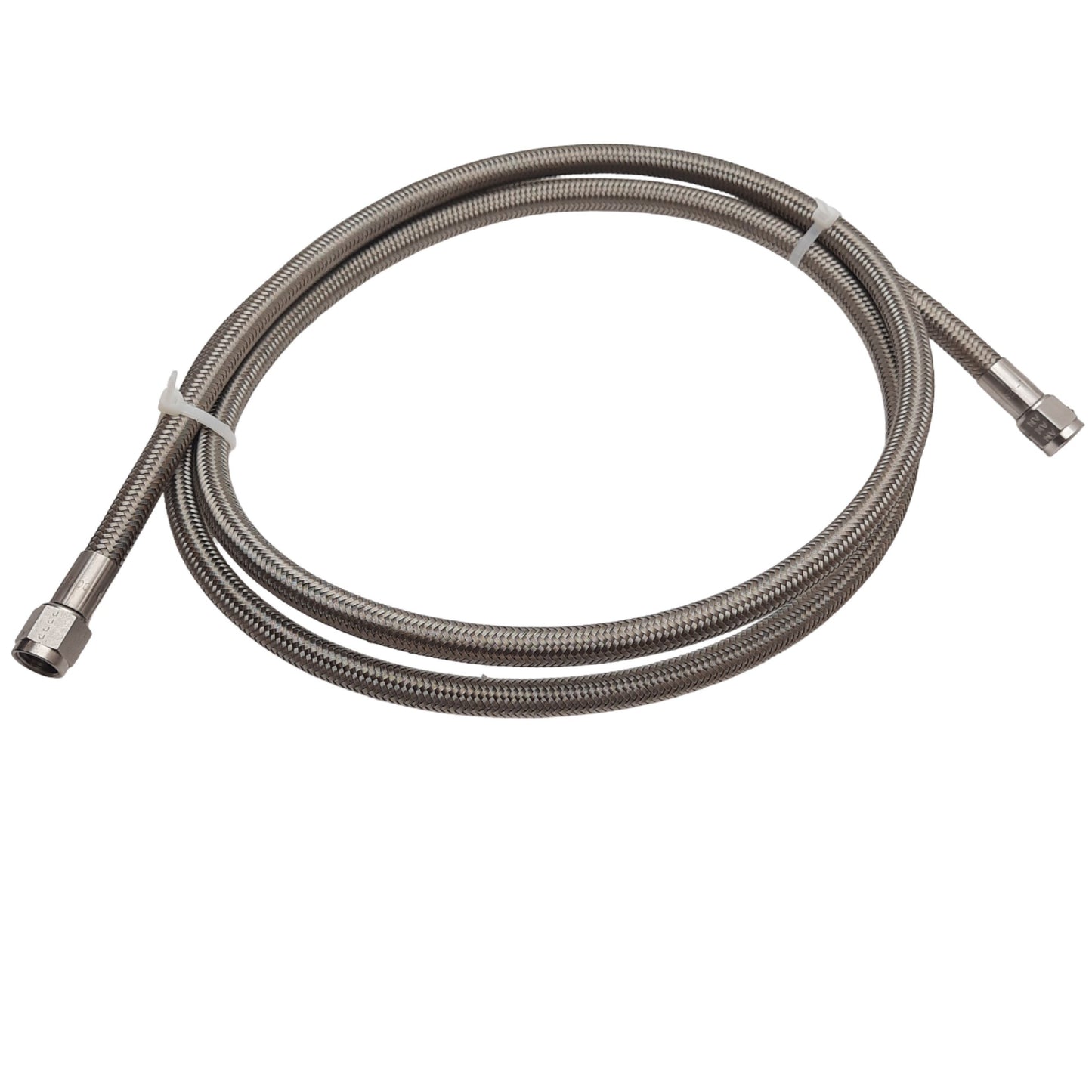 Used Stainless Steel Braided Hose 12.8mm OD, JIC-6 Flare Fittings 9/16in, 8ft Length
