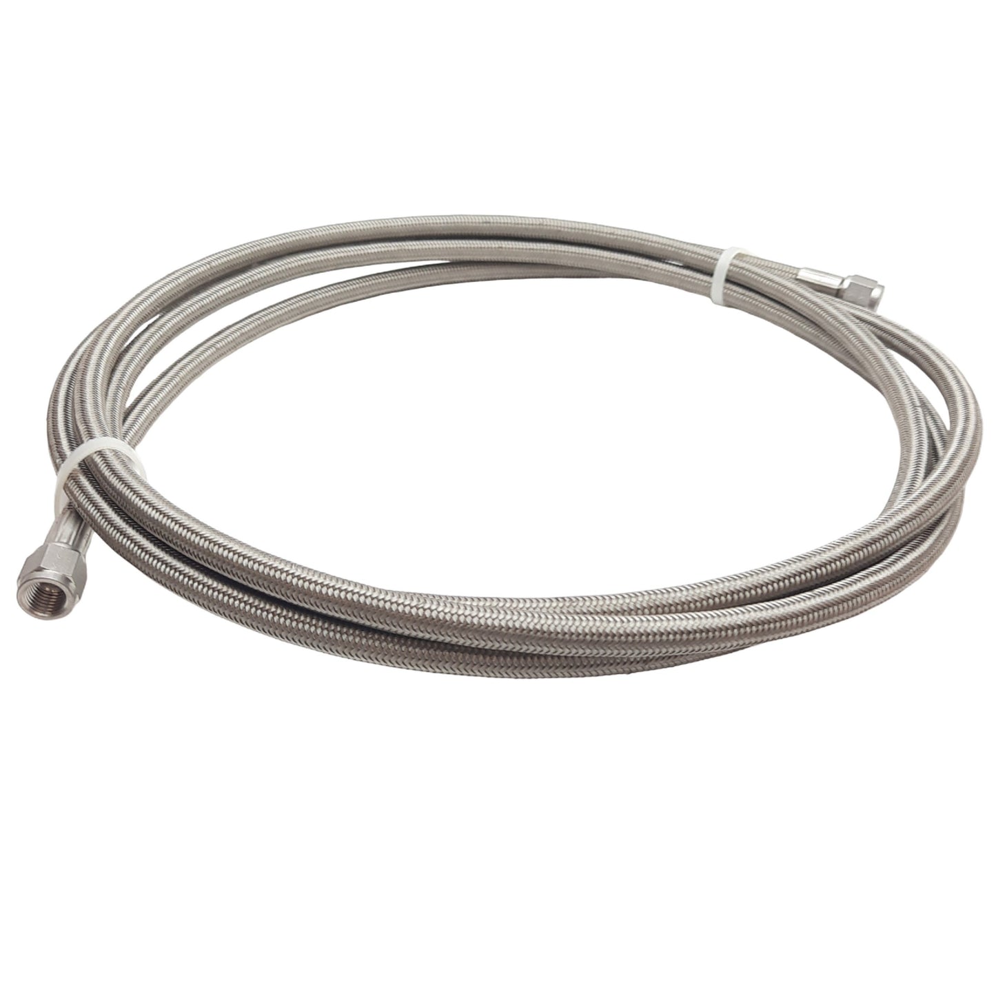 Used Stainless Steel Braided Hose 9.7mm OD, JIC-4 Flare Fittings 7/16in Thread, 11ft