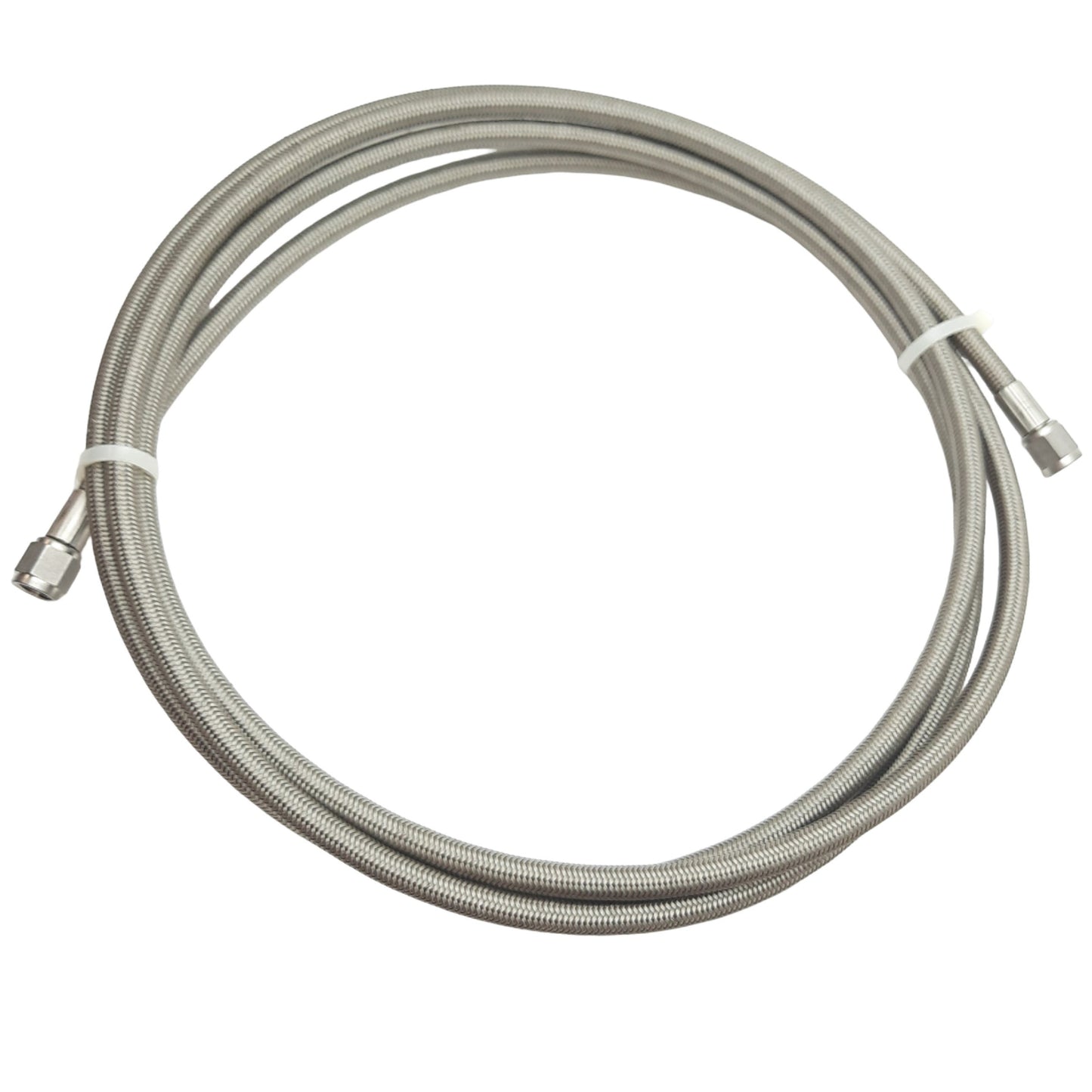 Used Stainless Steel Braided Hose 9.7mm OD, JIC-4 Flare Fittings 7/16in Thread, 11ft