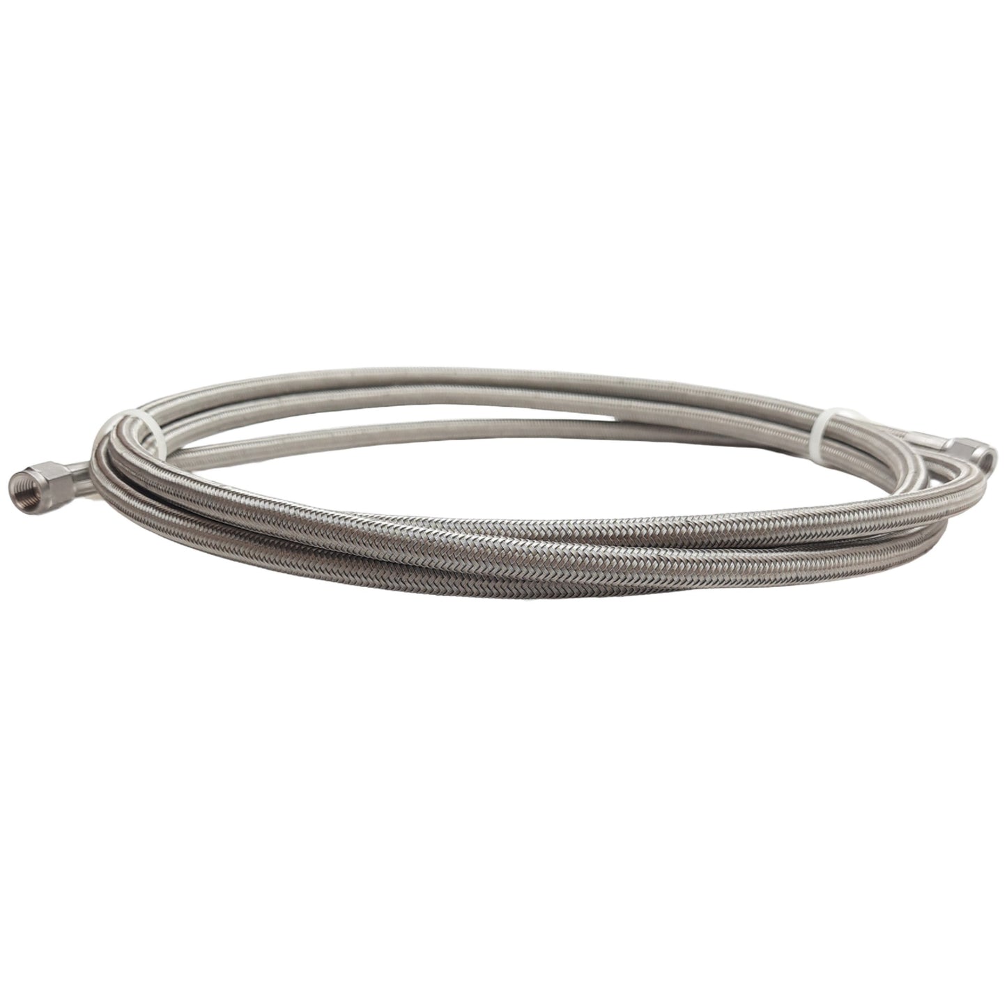 Used Stainless Steel Braided Hose 9.7mm OD, JIC-4 Flare Fittings 7/16in Thread, 11ft