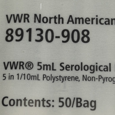 New Lots of 150 VWR 89130-908 Serological Pipet 5ml, 347mm Length, 8.01mm OD, 0.10ml