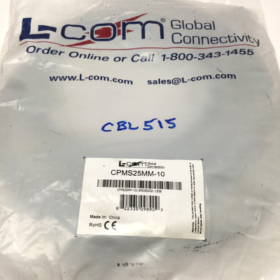 New L-COM CPMS25MM-10 Heavy Duty 25-Pin D-Sub Cable, 20AWG, 10ft Long, Male/Male
