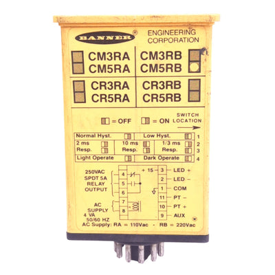 Used Banner CM5RB MAXI-AMP Sensor Amplifier, 11-Pin Octal, SPDT, 210-250VAC/12-28VDC