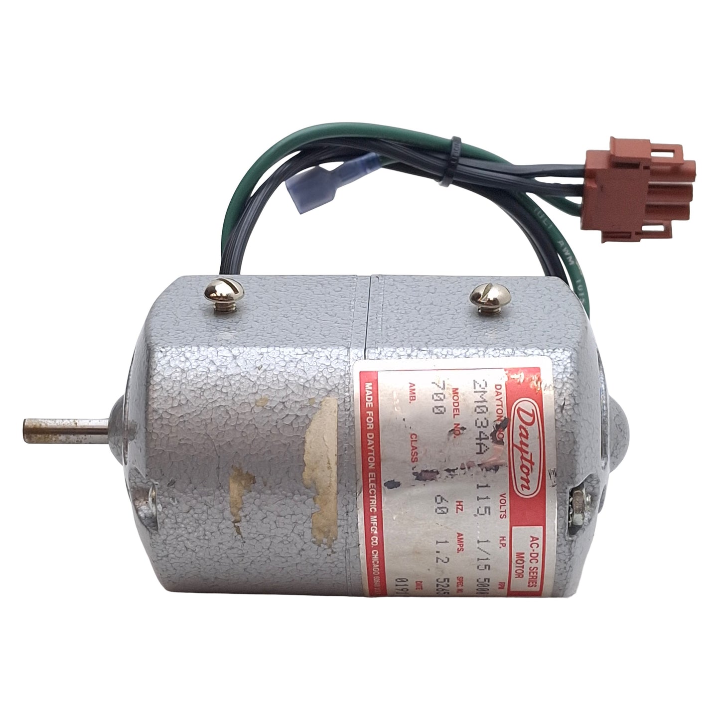 Used Dayton 2M034A Universal AC-DC Motor, 115VAC/DC 1.2A 1/15HP, 5000RPM, ø1/4" Shaft
