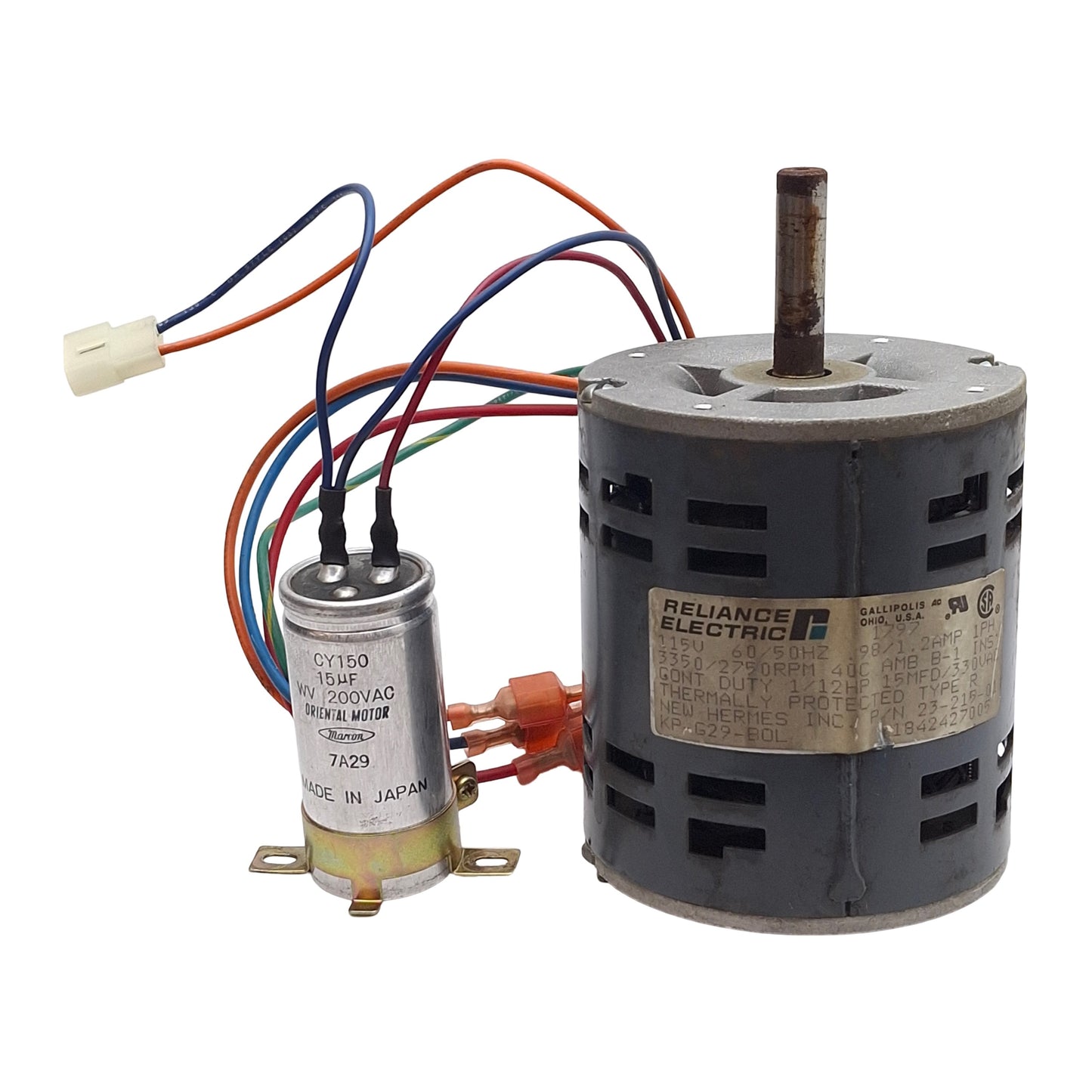 Used Reliance Electric KP-G29-BOL AC Motor 115VAC 0.98A 1/12HP, 3350RPM, ø3/8in Shaft