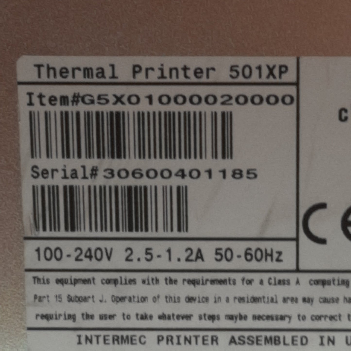 Used Intermec 501XP EasyCoder Thermal Printer 2MB Flash, 2MB DRAM, *No Printer Head*