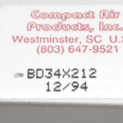 New Compact BD34X212 Pneumatic Cylinder ø0.75" Bore, 2.5" Stroke, #10-32UNF, 250psi
