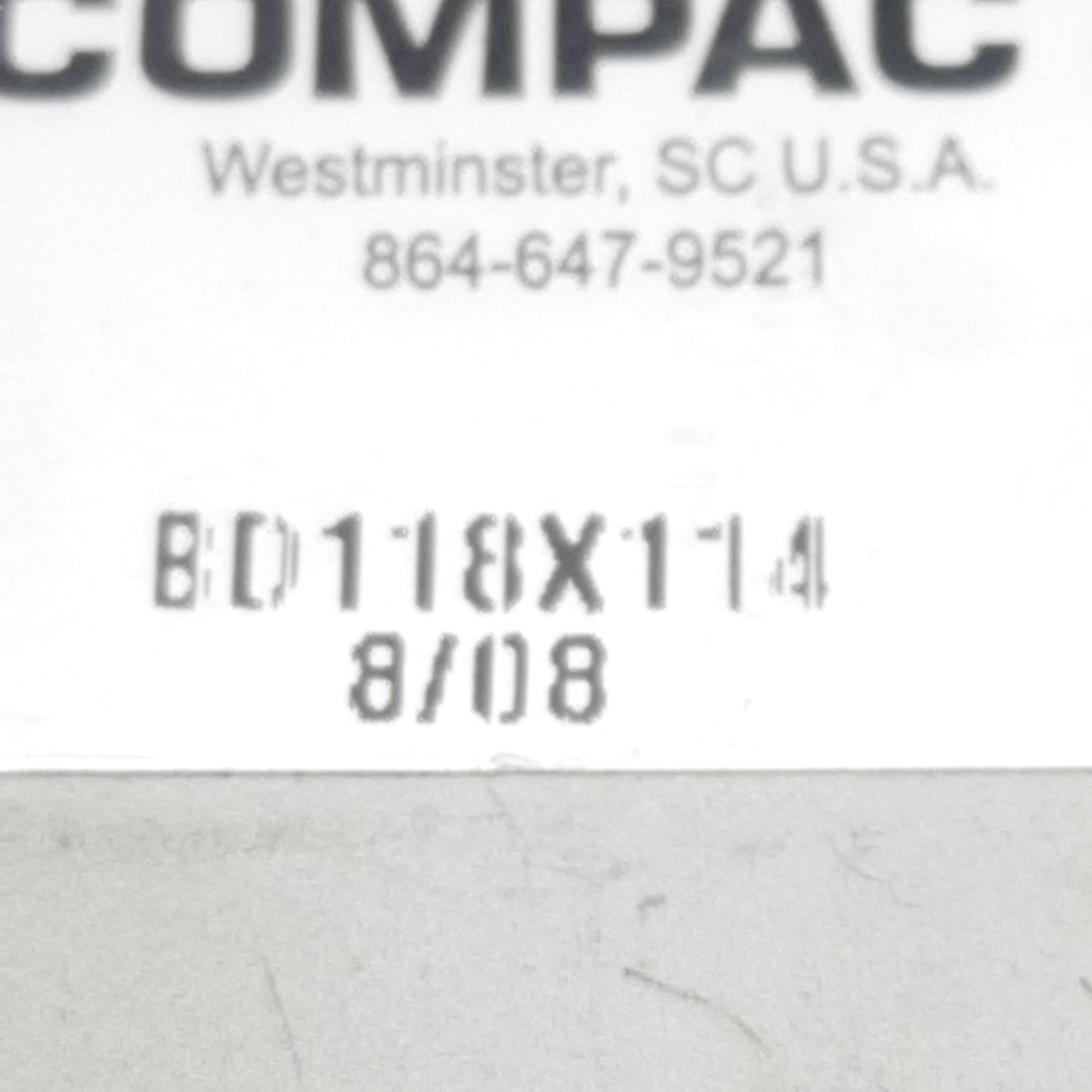 Used Compact BD118X114 Pneumatic Cylinder, ø1-1/8in Bore, 1-1/4in Stroke, 1/8in NPT