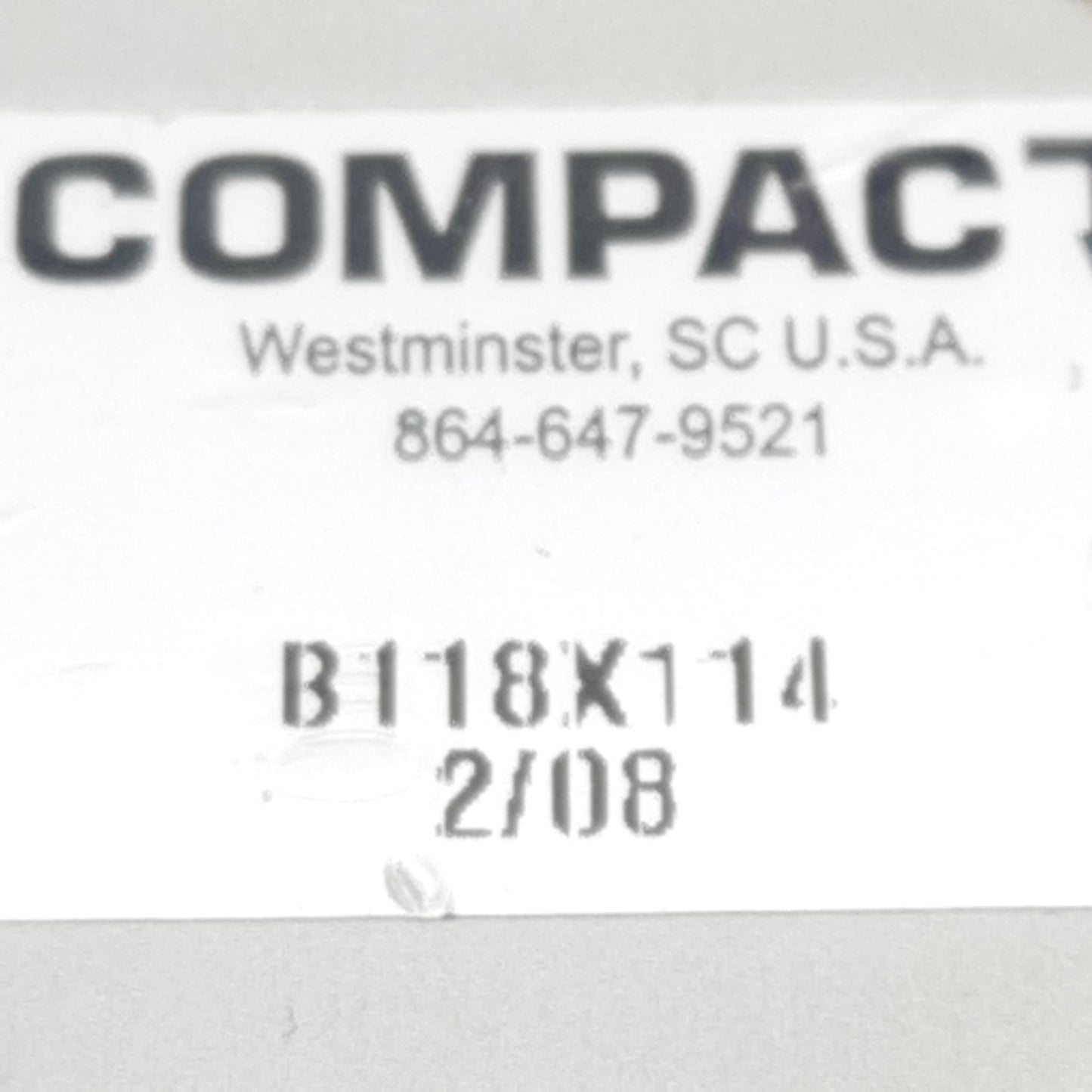 Used Compact B118X114 Pneumatic Cylinder, ø1-1/8in Bore, 1-1/4in Stroke, 1/8in NPT