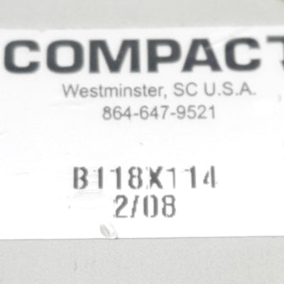 Used Compact B118X114 Pneumatic Cylinder, ø1-1/8in Bore, 1-1/4in Stroke, 1/8in NPT