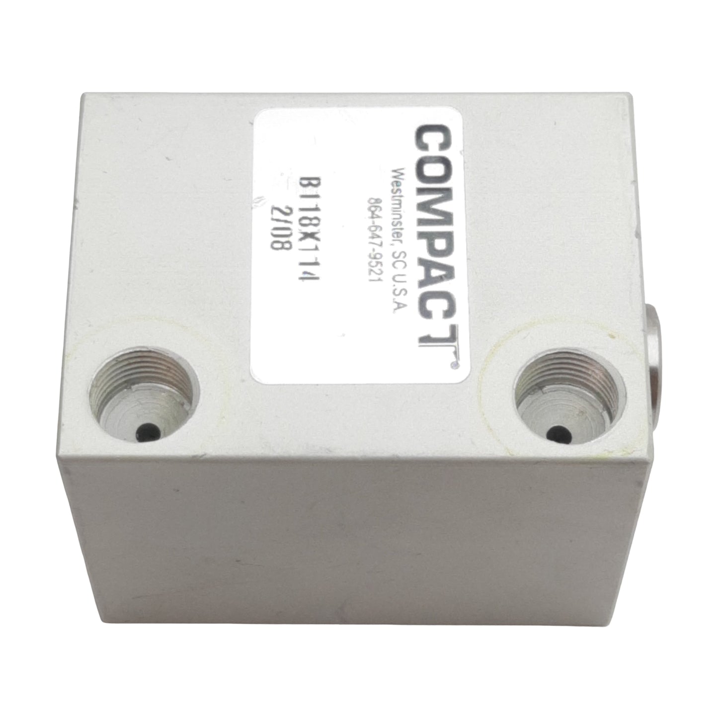 Used Compact B118X114 Pneumatic Cylinder, ø1-1/8in Bore, 1-1/4in Stroke, 1/8in NPT