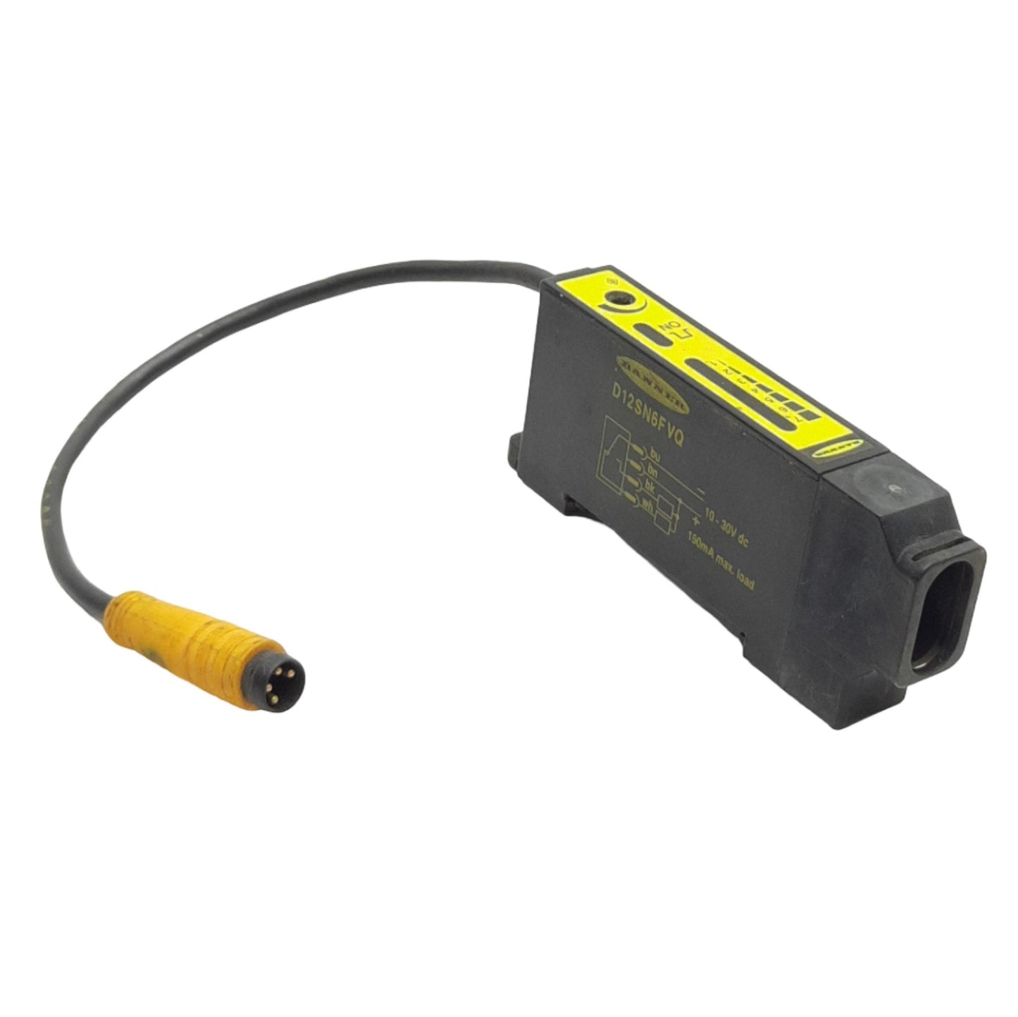Used Banner D12SN6FVQ Fiber Optic Sensor, Voltage: 10-30VDC, Output: NPN 150mA
