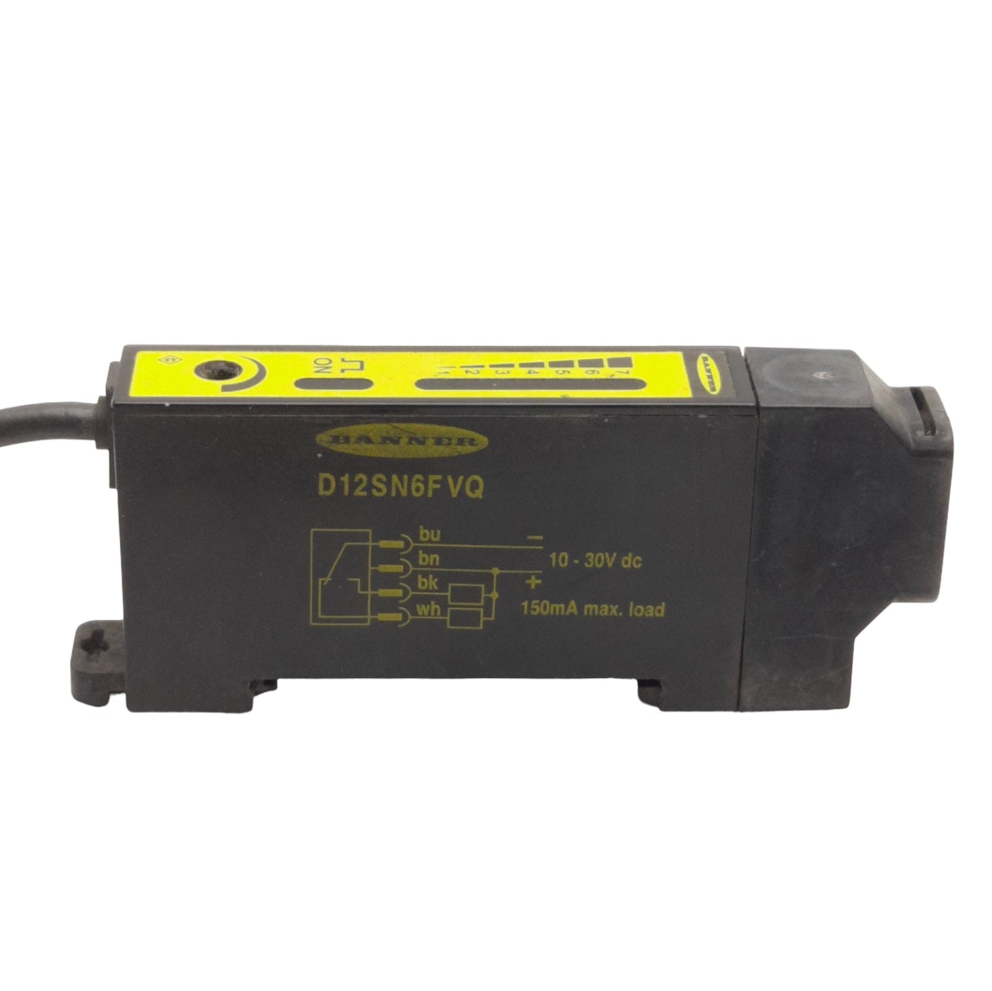 Used Banner D12SN6FVQ Fiber Optic Sensor, Voltage: 10-30VDC, Output: NPN 150mA