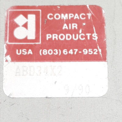 Used Compact ABD34X2 Pneumatic Cylinder, ø3/4in Bore, 2in Stroke, #10-32UNF, 250psi