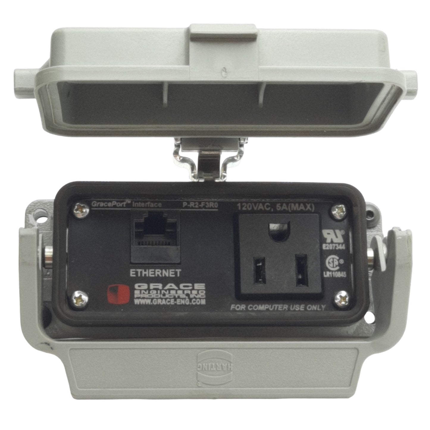 Used Grace P-R2-F3R0 Ethernet Panel Interface Connector 120VAC, 5A, RJ45 Female