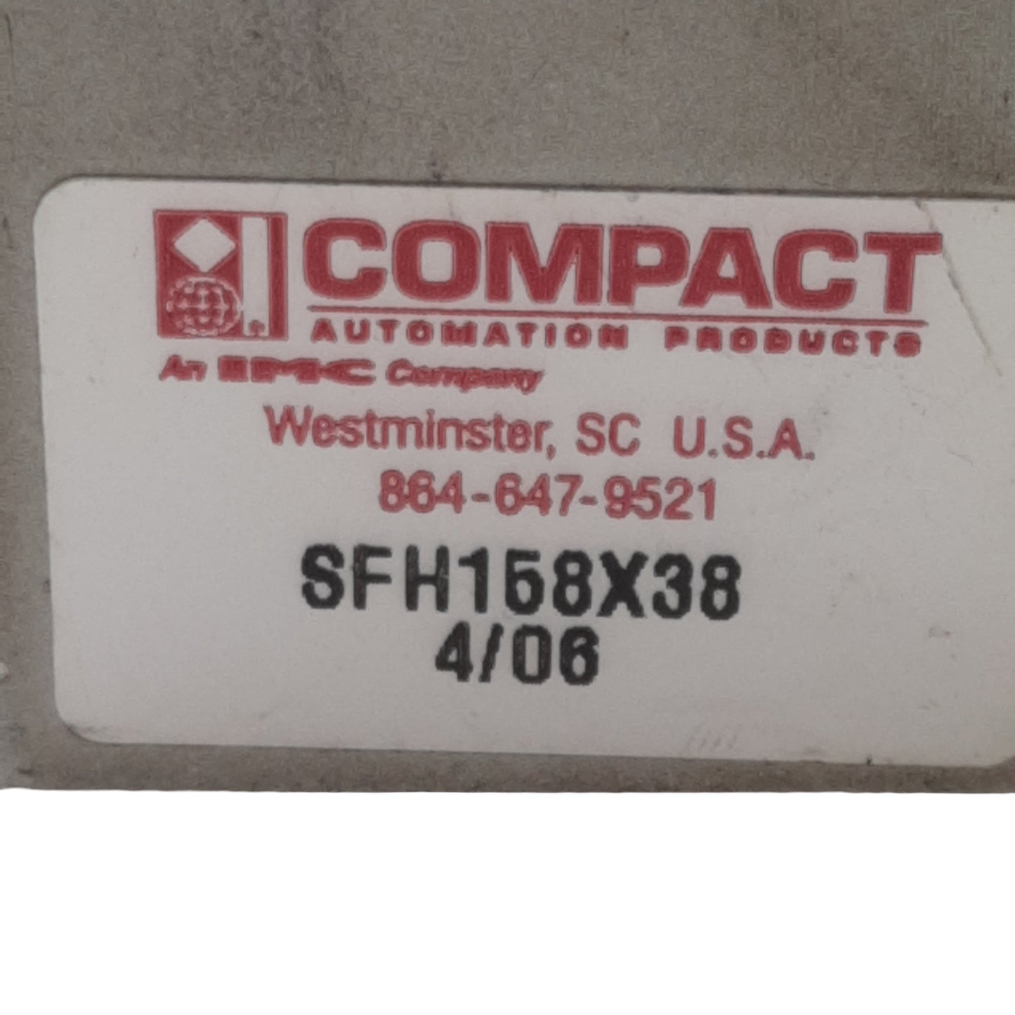 Used Compact SFH158X38 Pneumatic Cylinder, ø1-5/8in Bore, 3/8in Stroke, 1/8in NPT
