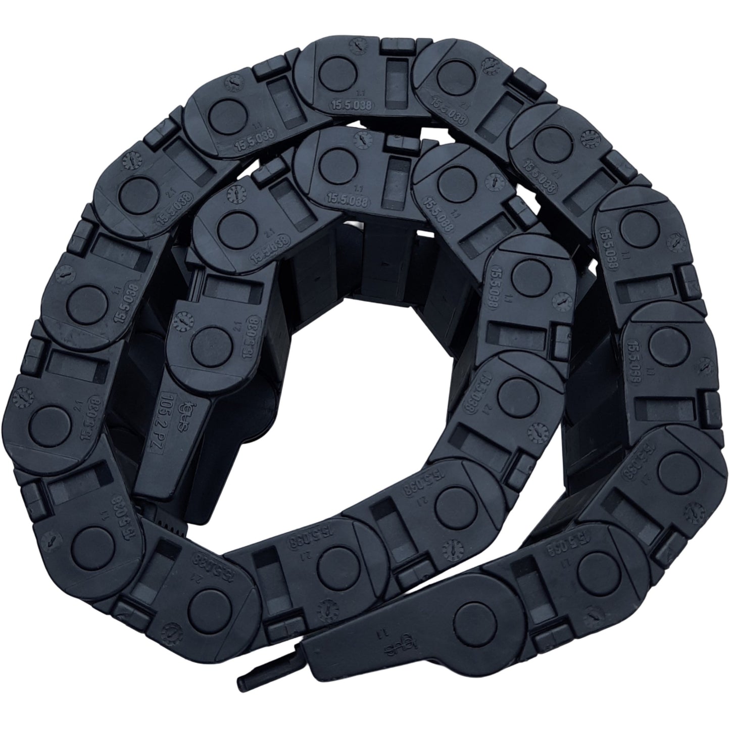 Used Igus 15.5.038 Energy Chain Zip-Open outer radius Series 15, L 29-3/4", 21 Links