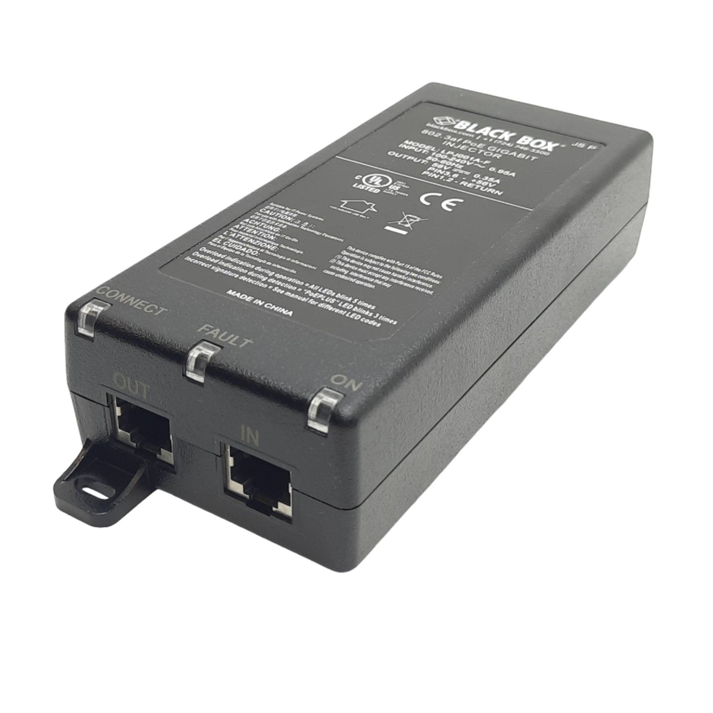 Used Black Box LPJ001A-F 802.3af PoE GIGABIT INJECTOR In: 100-240VAC Out: 56VDC 0.35A