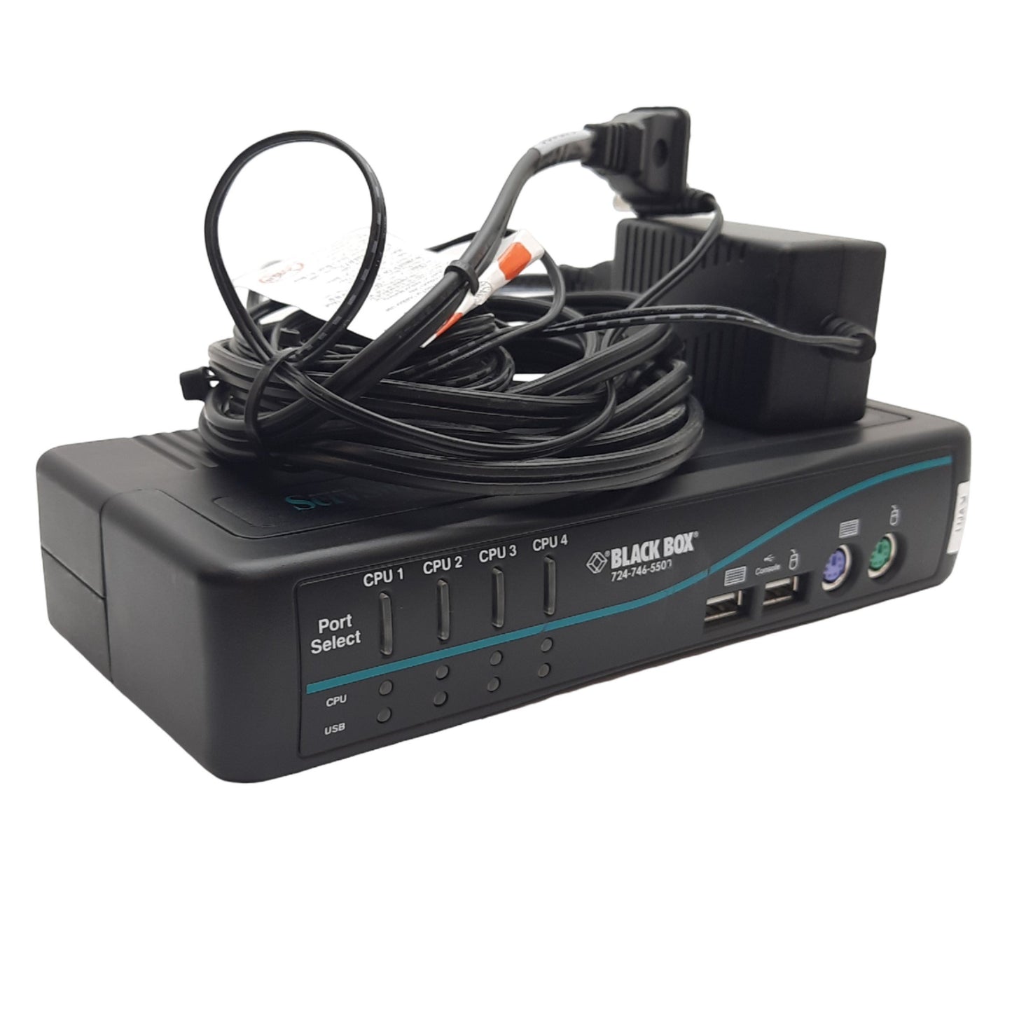 Used Black Box KV7021A 4-Port ServSwitch DT Basic+ With Audio, Power Supply