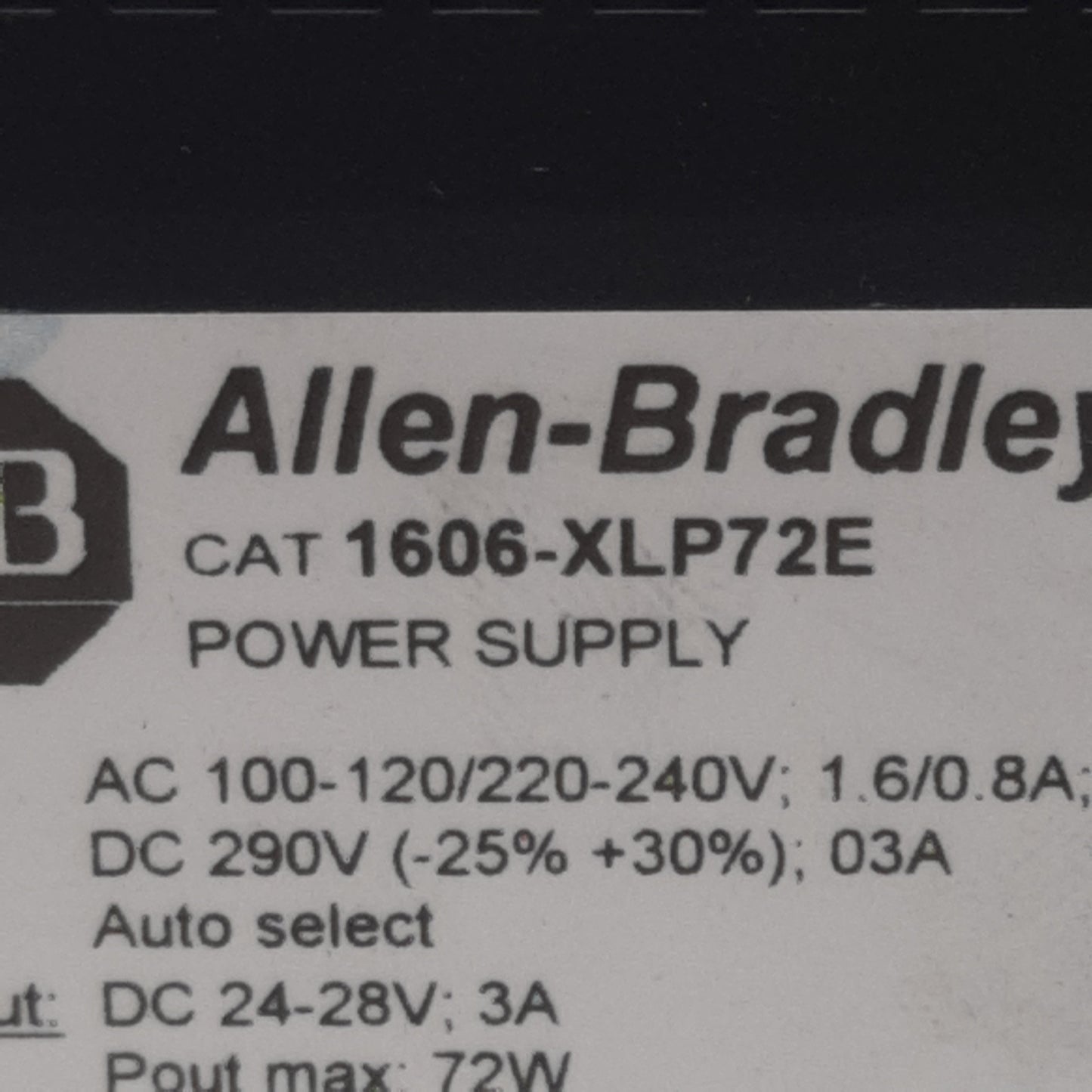 Used Allen Bradley 1606-XLP72E Power Supply 100-240VAC In, 3A 24VDC 72W Out, DIN Rail
