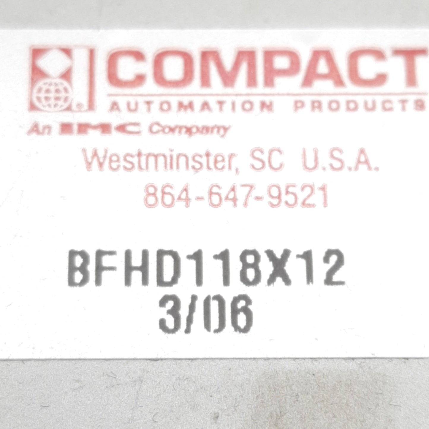 Used Compact BFHD118X12 Pneumatic Cylinder, ø1-1/8in Bore, 1/2in Stroke, 1/8in NPT