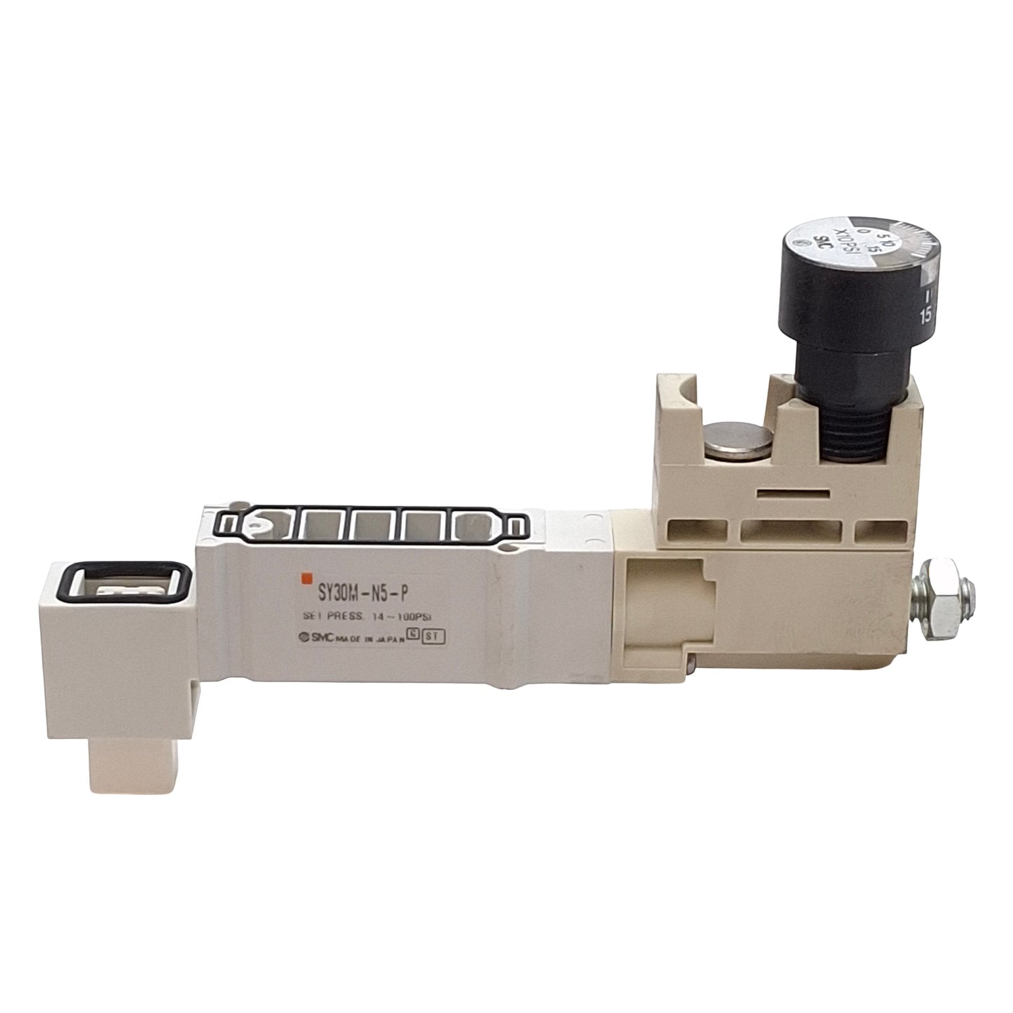 Used SMC SY30M-N5-P Manifold Interface Regulator, 0-150psi Gauge, 14-100psi Set