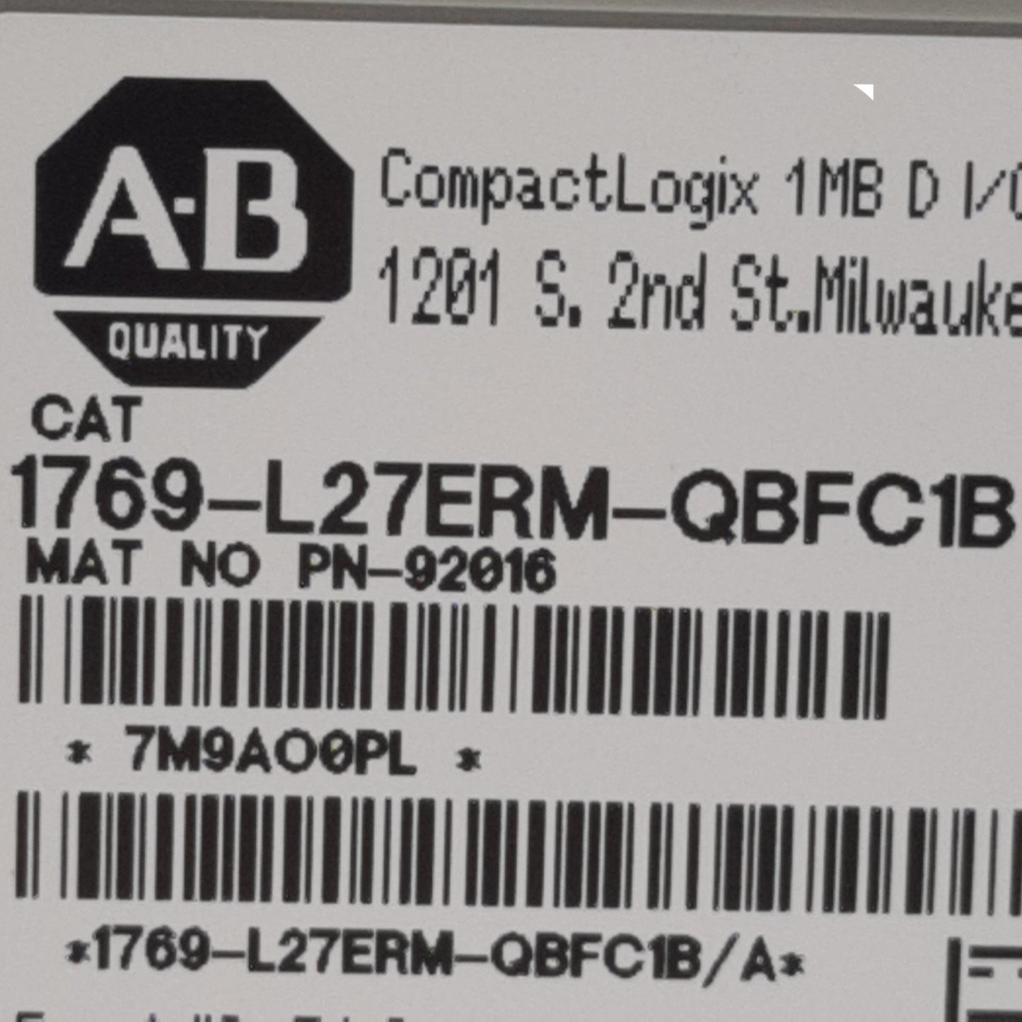 Used Allen Bradley 1769-L27ERM-QBFC1B CompactLogix 5370 Controller EtherNet/IP 24VDC