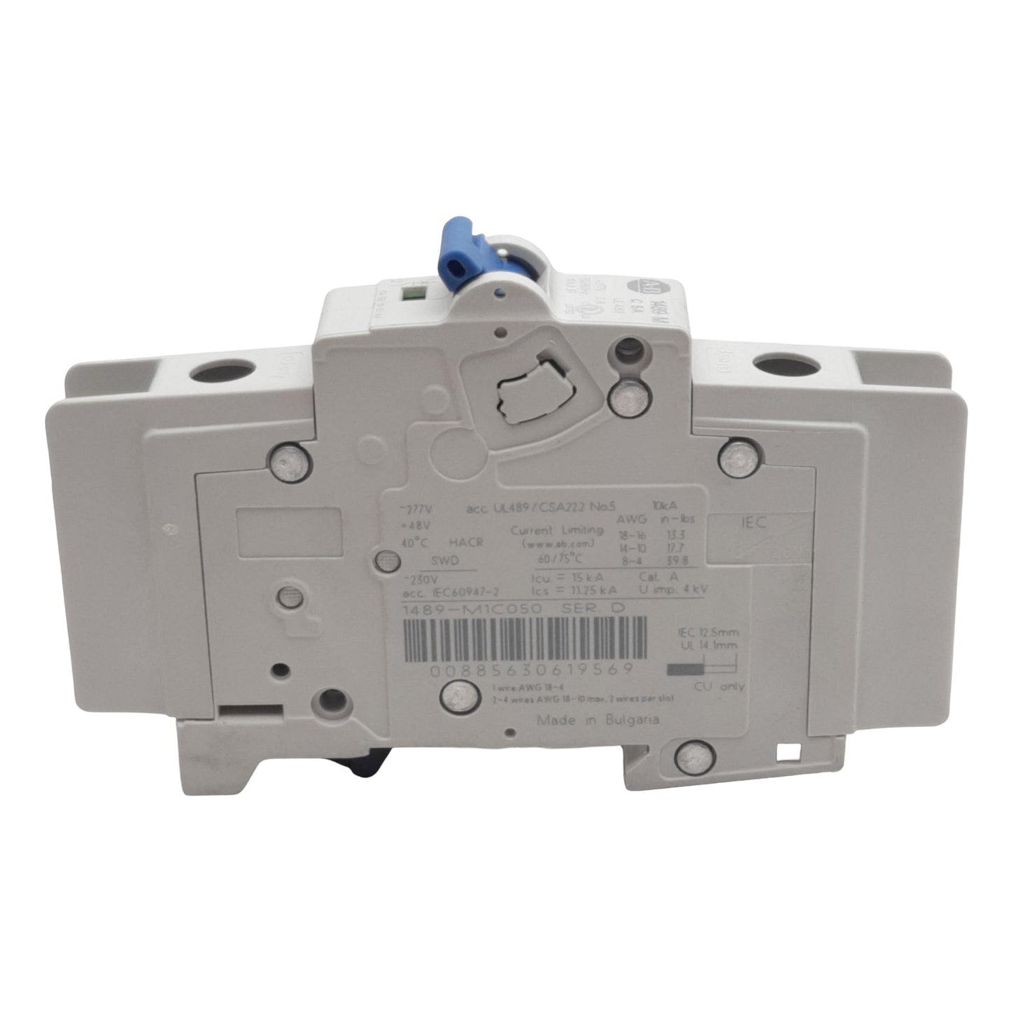 Used Allen Bradley 1489-M1C050 Circuit Breaker, 1-Pole, 5A 48VDC/277VAC, DIN Rail