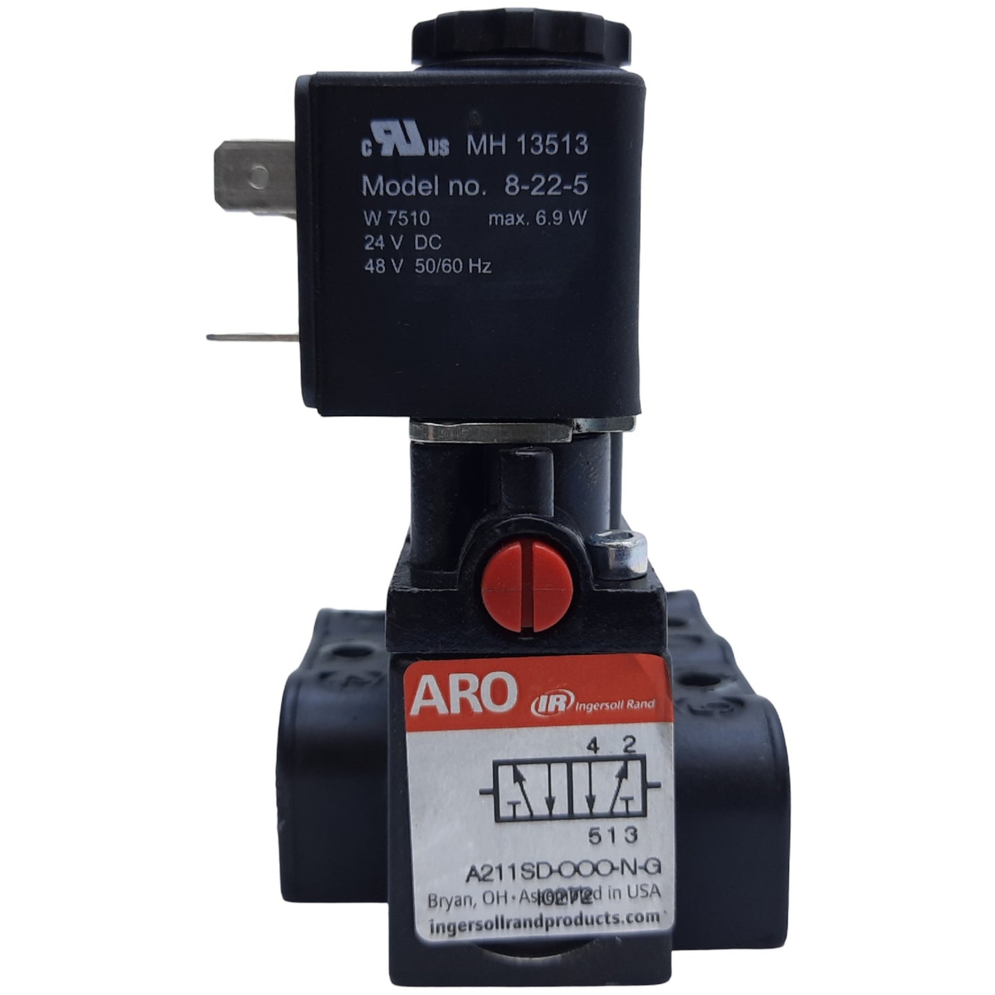 Used Ingersoll A211SD-024-D-G Pneumatic Valve 2-Pos 4-Way, Vac to 150 PSI, 24VDC Coil