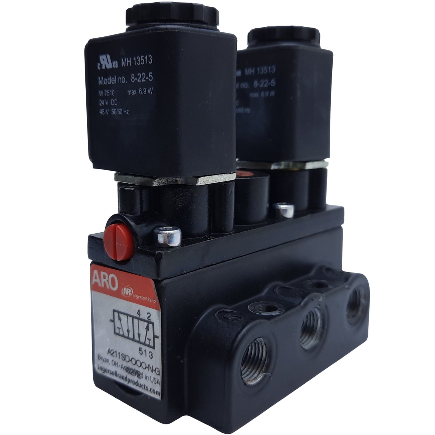 Used Ingersoll A211SD-024-D-G Pneumatic Valve 2-Pos 4-Way, Vac to 150 PSI, 24VDC Coil