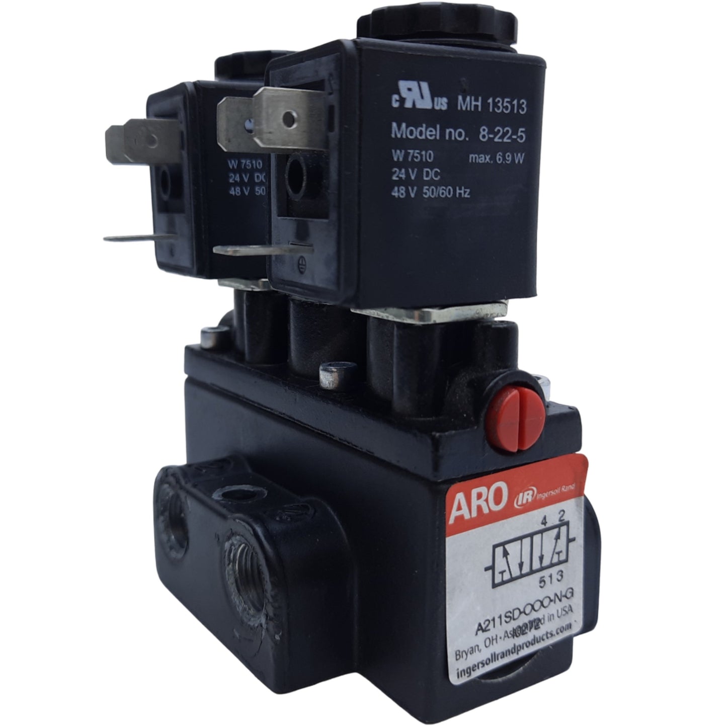 Used Ingersoll A211SD-024-D-G Pneumatic Valve 2-Pos 4-Way, Vac to 150 PSI, 24VDC Coil