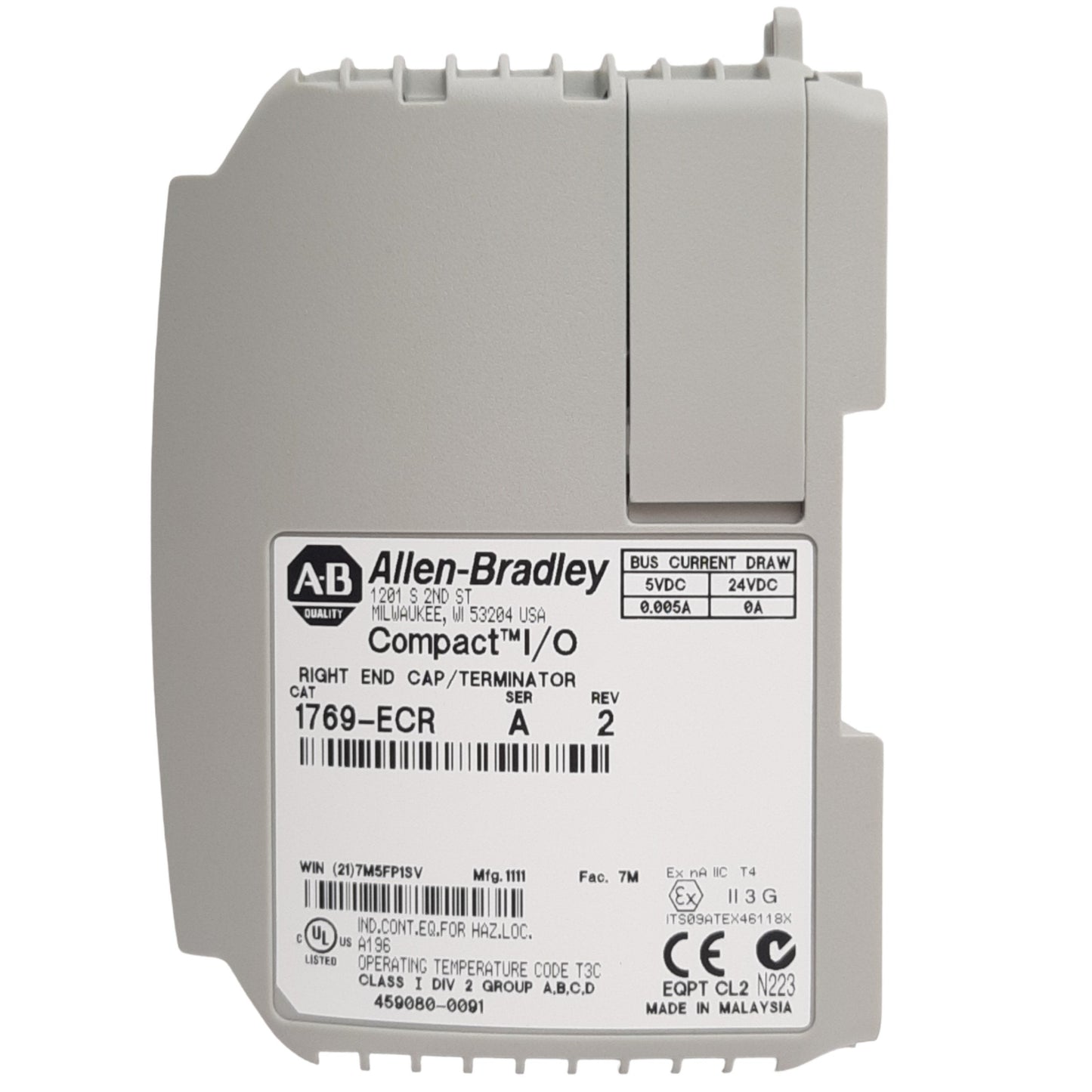 Used Allen Bradley 1769-ECR MicroLogix1500 Compact Right End Cap Cover, Ser A Rev 2