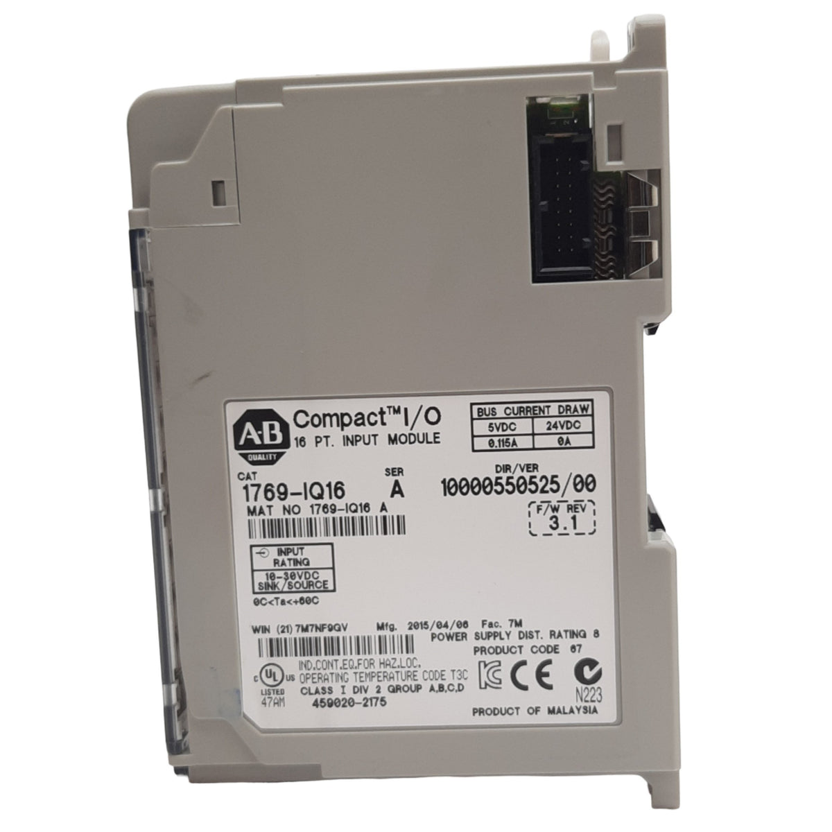 Used Allen Bradley 1769-IQ16 Ser A Input Module CompactLogix, 16 input, F/W Rev 3.1