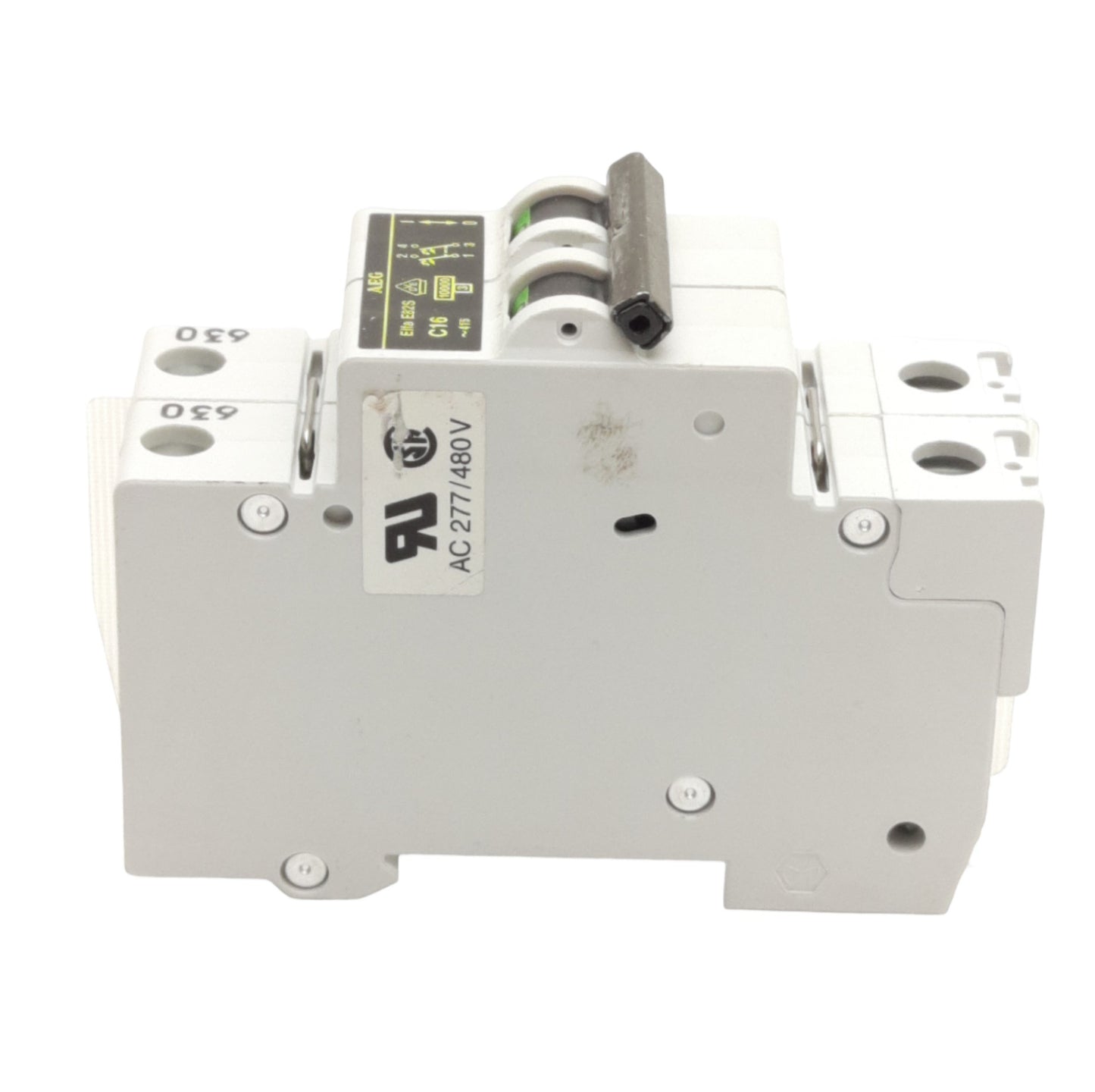 Used Lot of 2 AEG Elfa E82S C16 Circuit Breaker, 2-Poles, 16A, 277/480VAC, DIN Rail
