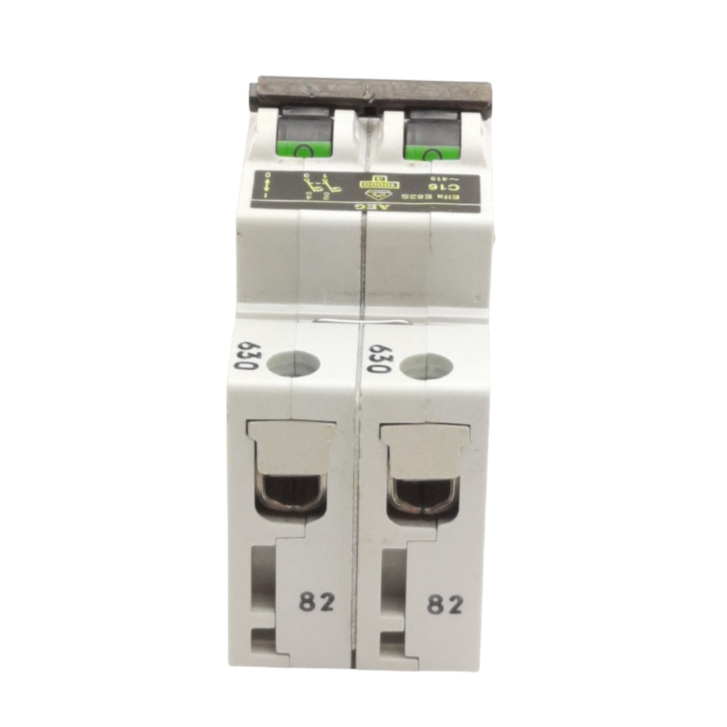 Used Lot of 2 AEG Elfa E82S C16 Circuit Breaker, 2-Poles, 16A, 277/480VAC, DIN Rail