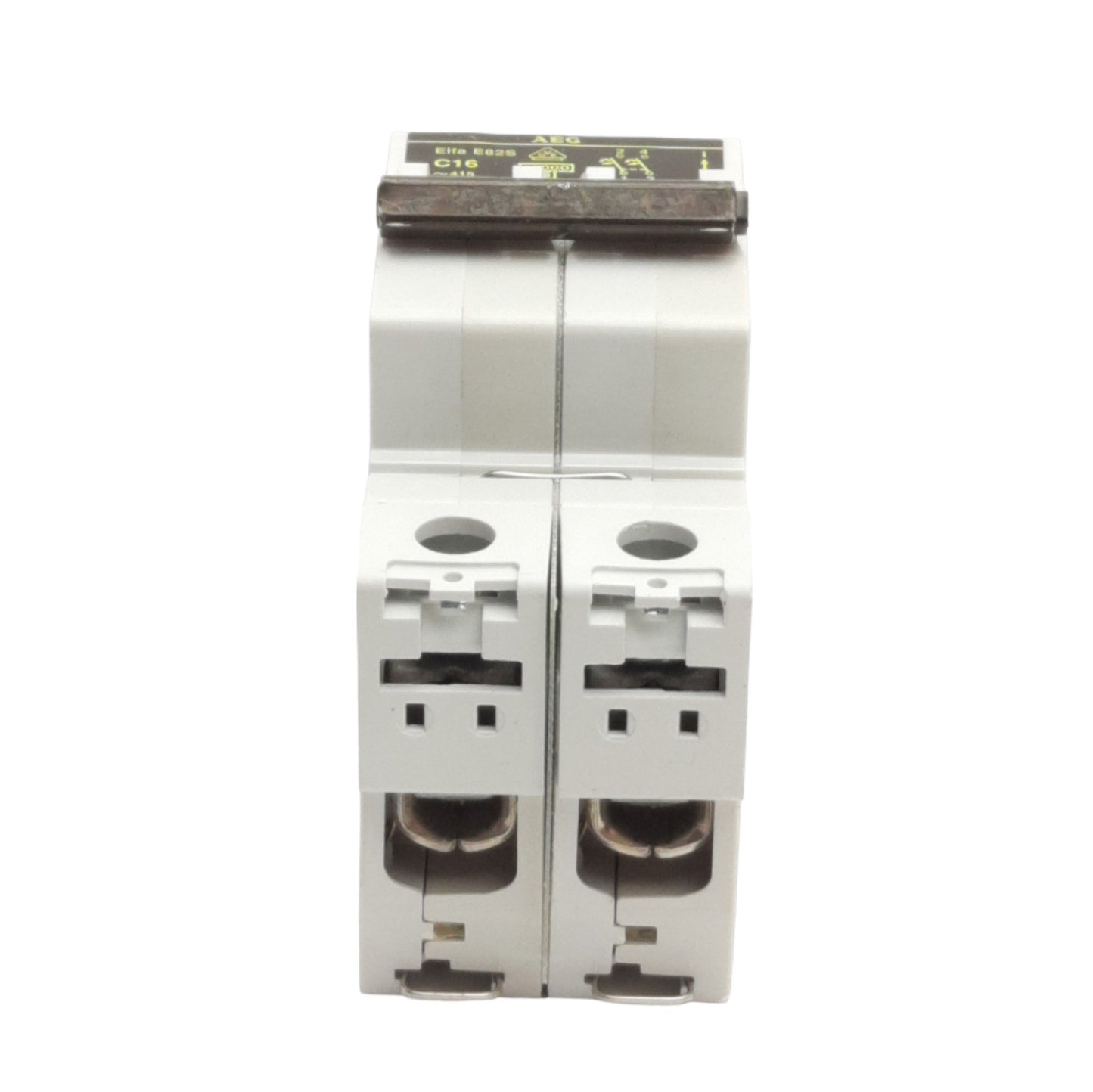 Used Lot of 2 AEG Elfa E82S C16 Circuit Breaker, 2-Poles, 16A, 277/480VAC, DIN Rail