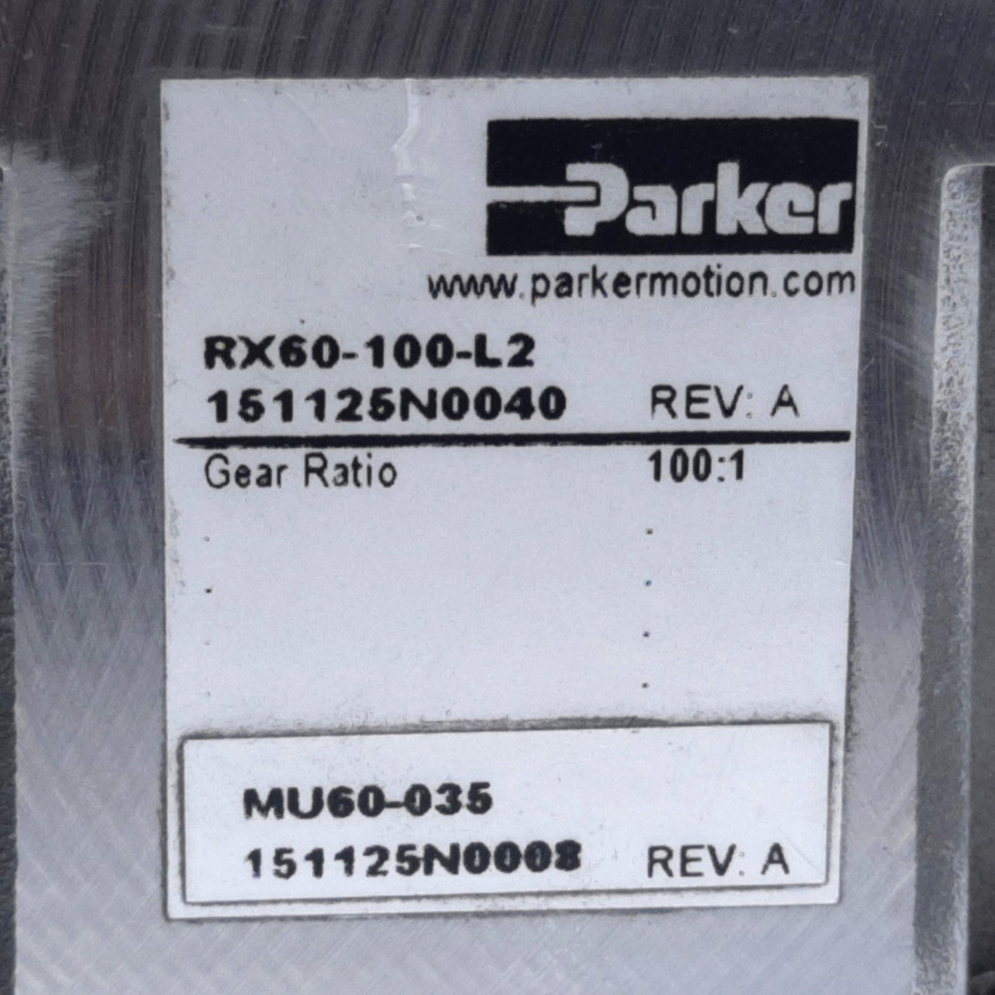 Used Parker RX60-100-L2 Mid Precision Gearhead, Ratio 100:1, Output Shaft ø16mm