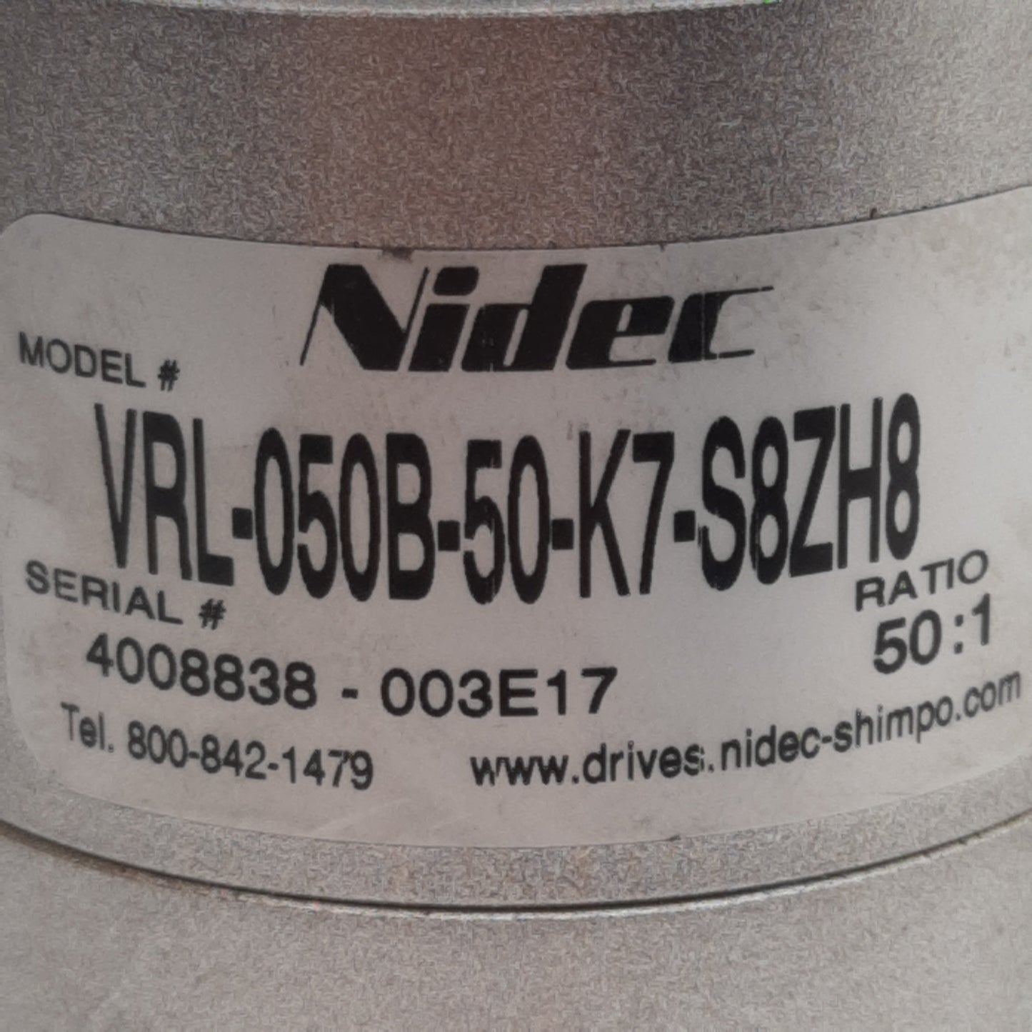 Used Nidec VRL-050B-50-K7-S8ZH8 Planetary Gearbox, 50:1, 15Nm, 19.5mm Shaft, 8500rpm