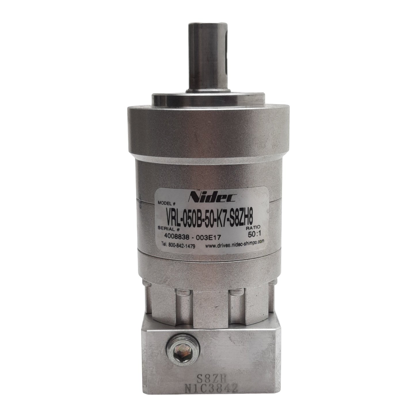 Used Nidec VRL-050B-50-K7-S8ZH8 Planetary Gearbox, 50:1, 15Nm, 19.5mm Shaft, 8500rpm