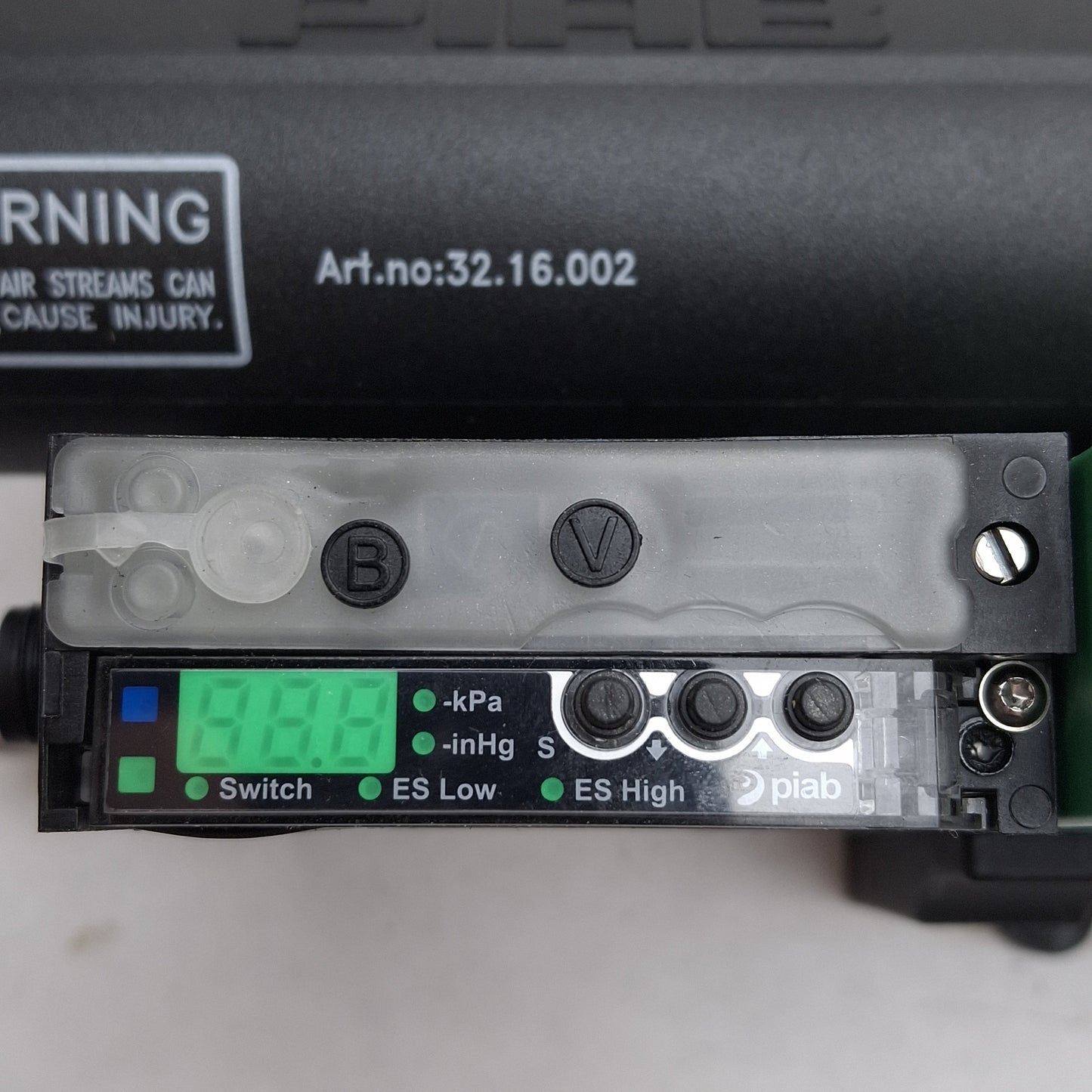 Used Piab PC.F.421.S.CAB.F1P1.1X.8.EM.CCAB piCOMPACT 23 Vacuum Ejector, -90kPa, 24VDC