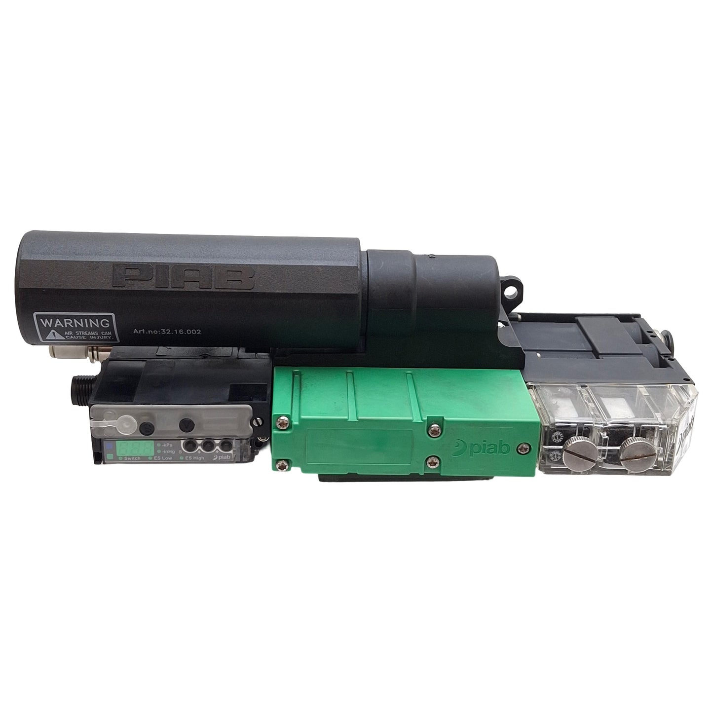 Used Piab PC.F.421.S.CAB.F1P1.1X.8.EM.CCAB piCOMPACT 23 Vacuum Ejector, -90kPa, 24VDC
