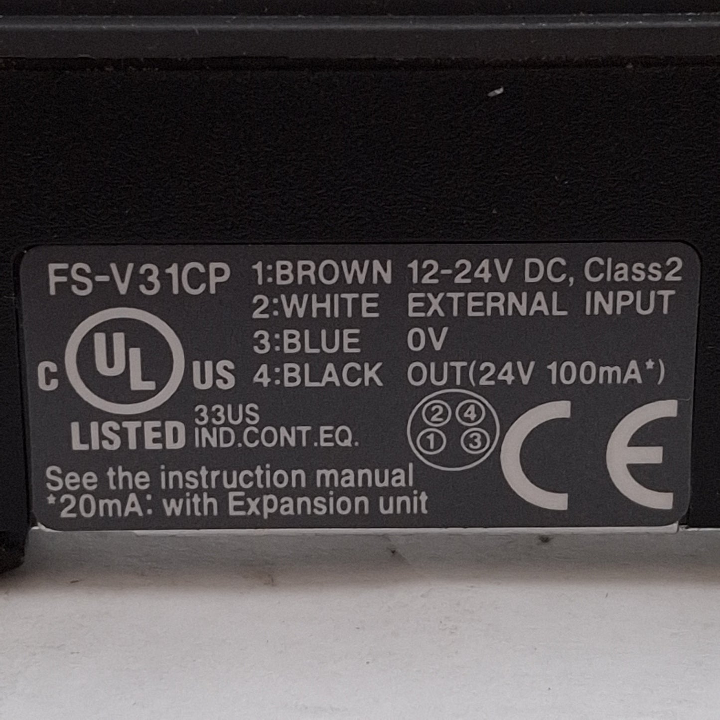 Used Keyence FS-V31CP Fiber Amplifier Unit, PNP, M8 4-Pin Male, 12-24VDC *No Cover*