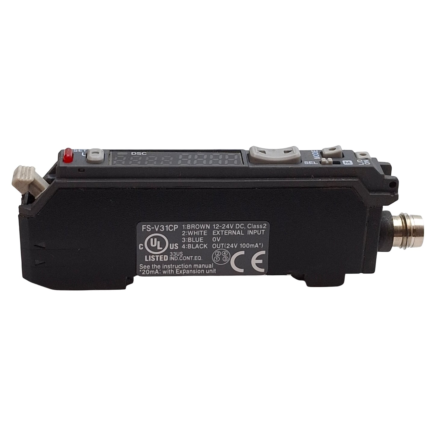 Used Keyence FS-V31CP Fiber Amplifier Unit, PNP, M8 4-Pin Male, 12-24VDC *No Cover*