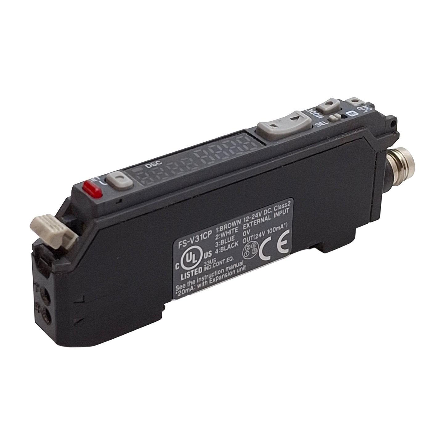 Used Keyence FS-V31CP Fiber Amplifier Unit, PNP, M8 4-Pin Male, 12-24VDC *No Cover*