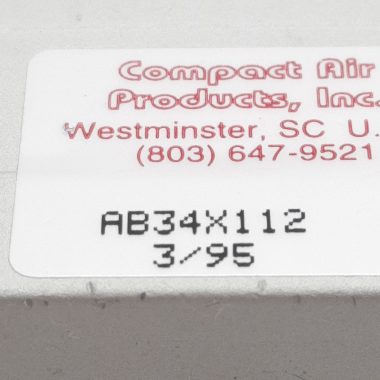 Used Compact AB34X112 Pneumatic Cylinder, ø3/4in Bore, 1-1/2in Stroke, #10-32, 250psi